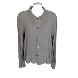CP Shades Blouse Top Womens Small Green Button Front Rayon Collared Boxy Shirt